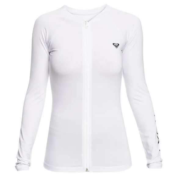 NEW Roxy White Zip-Up Rash Guard - Picture 1 of 7
